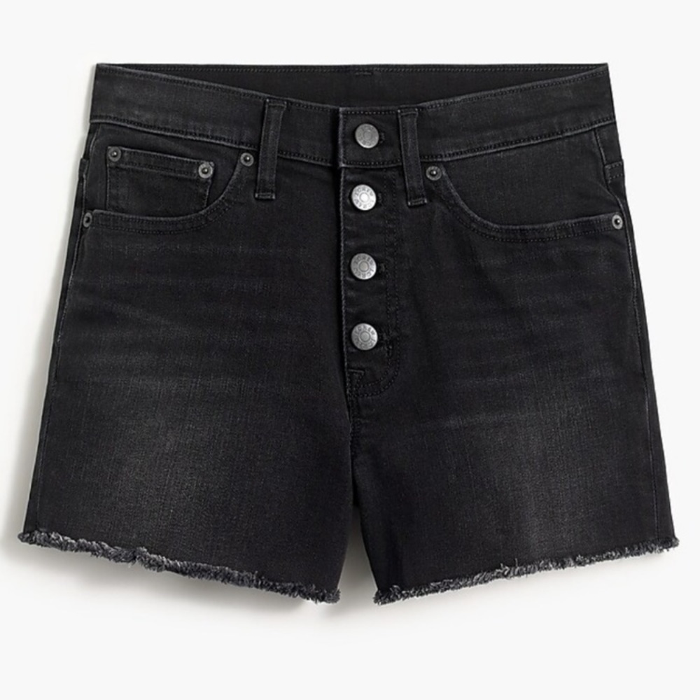 J. Crew 3” Black Button Fly Denim Frayed Hem Jean Shorts Size 30